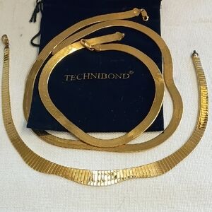 Technibond Gold Tone Herringbone & Flat Snake Necklaces, Set Of 3, 925